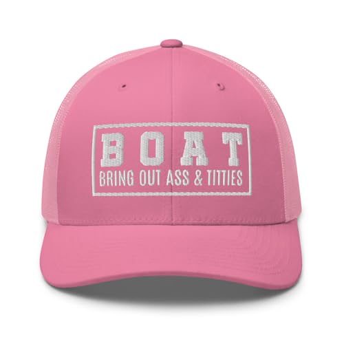 NG Boat Bring Out Ass and Titties Curved Bill Trucker Hat Mid Crown Adjustable Funny Adult Humor Cap - color: Pink