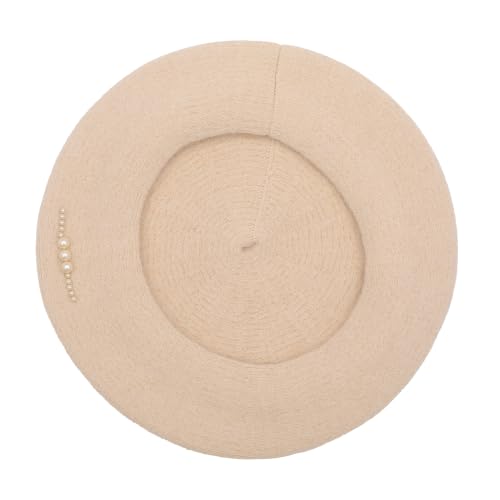 ZLYC Women French Beret Hat Winter Knitted Stretchable Beret Artist Cap - color: Side Pearls Beige