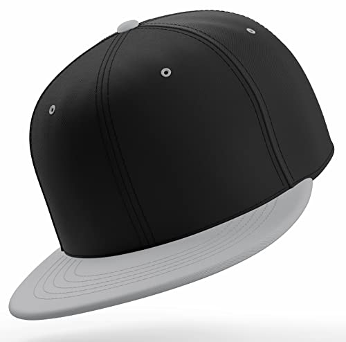 Daxton Classic Blank Snapback Flat Bill Visor Hat Cap One Size Adjustable Back - color: Black Light Grey