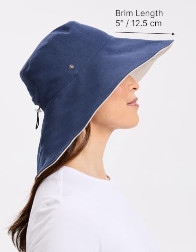 Solbari Women’s Ultra-Wide Cotton Linen Sun Hat UPF 50+ - color: Navy / Beige, size: Large-X-Large