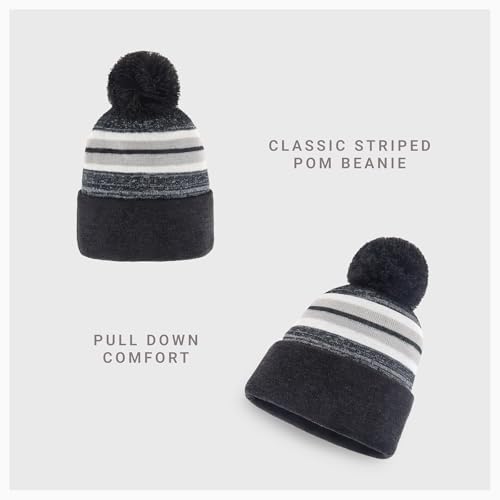 Pom Pom Beanie Cuffed Knit Winter Hat Skull Cap Striped Novelty Men Women - color: (Charcoal)