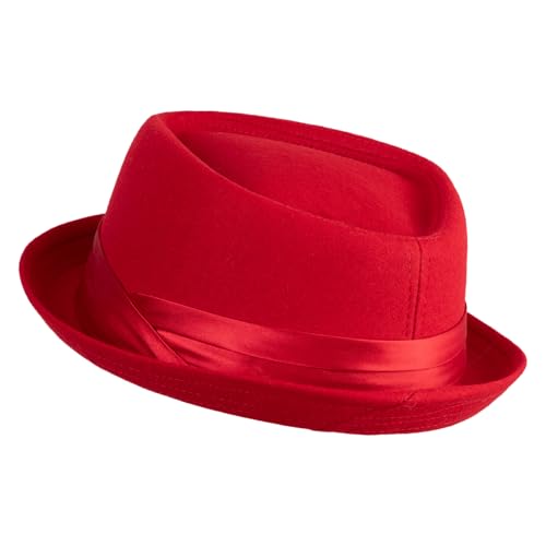 Big Size Wool Upbrim Pork Pie Fedora - color: Red, size: X-Large-XX-Large