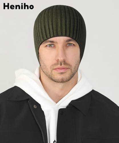 Heniho Winter Wool Beanies for Men Women, Warm Plain Toboggan Hats Ski Running Knit Skull Cap - color: 1pack D- Army Green
