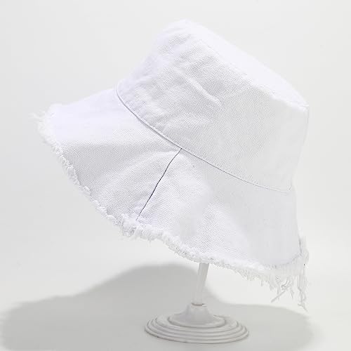 Quanhaigou Frayed Unisex Sun Hats, Fashion Beach Bucket Hat for Men Women,Summer Outdoor Boy's Girls Boonie Cap - color: Frayed White