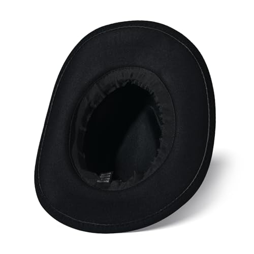 Classic Western Cowboy Hat Cowgirl Hat Unisex Men's & Women's Wide Brim Felt Fedora Hat Flat Top with Buckle Belt - color: Black 2#, size: 7-7 1/4