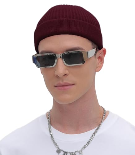 ROYBENS Thin Swag Wool Short Fisherman Beanie for Men Women Knit Winter Hat - color: 1pcs-wine Red
