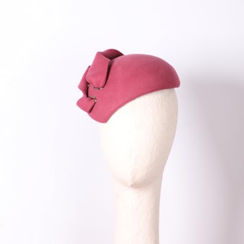 Women Wool Derby Hat for Women Pillbox Hat Wedding Hats Felt Bowknot Fascinators - color: Pink