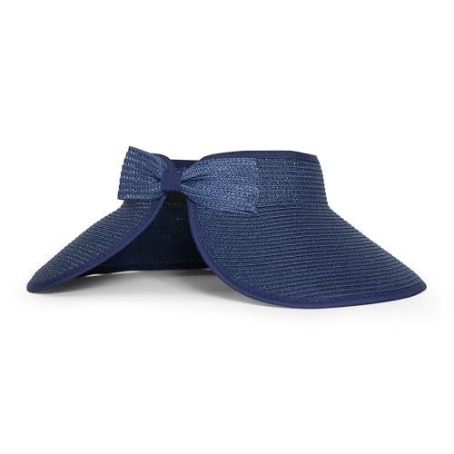 Hadley Wren Womens Packable Sun Visor, Wide Brim, Roll Up Vacation Hat, Wide Brim - color: Navy