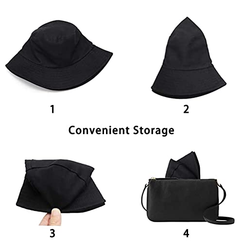 Unisex Bucket Hat Beach Sun Hat Aesthetic Fishing Hat for Men Women Teens, Reversible Double-Side-Wear - color: Black