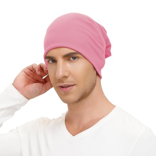 Unisex Slouchy Beanie Cotton Lightweight Beanie Hat Skull Cap Night Sleep Hat Hip-Hop Hat - color: Pink