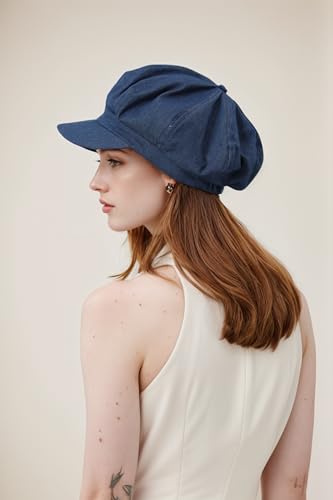 Newsboy Hats for Women -100% Cotton Womens Newsboy Cap Vintage Cabbie Hat - Pageboy Hats for Women Girls Ladies Gift - color: Denim