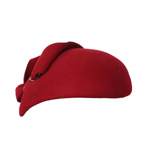 Women Wool Derby Hat for Women Pillbox Hat Wedding Hats Felt Bowknot Fascinators - color: Wine Red