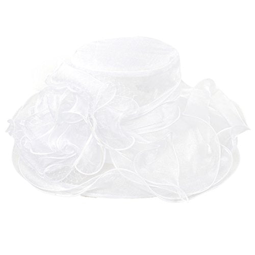 Janey&Rubbins Women's Feathers Floral Fascinating Wide Brim Lightweight Church Derby Hat - color: White