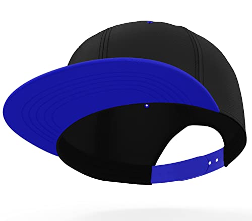 Daxton Classic Blank Snapback Flat Bill Visor Hat Cap One Size Adjustable Back - color: Black Royal