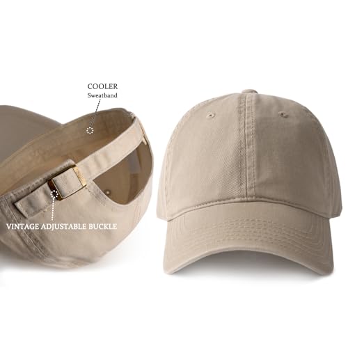 FURTALK Unisex Vintage Unstructured Baseball Cap Washed Cotton Dad Hat - color: Light Khak, size: Medium-Large