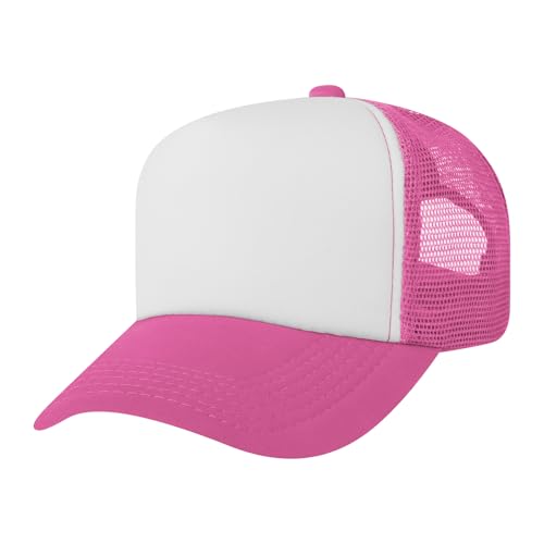 TOPTIE Kids Trucker Hat 5-Panel Foam Front Snapback Cap (Ages 3-7) - color: Hot Pink/White