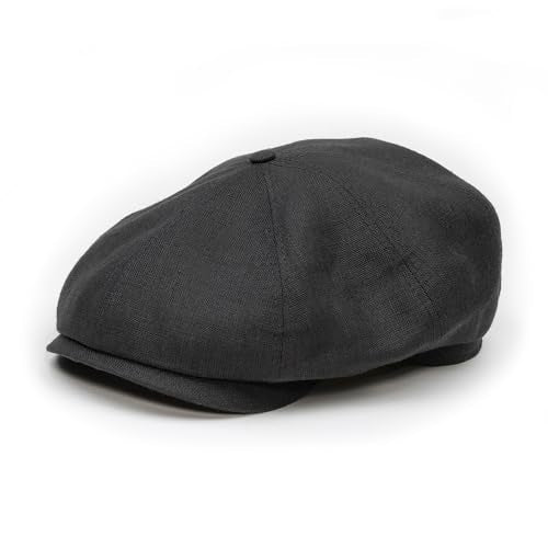 Sterkowski Model Shelby | 100% Linen Newsboy Cap for Men and Women | Airy Vintage Style Paperboy Cap - color: Black, size: 7 3/8