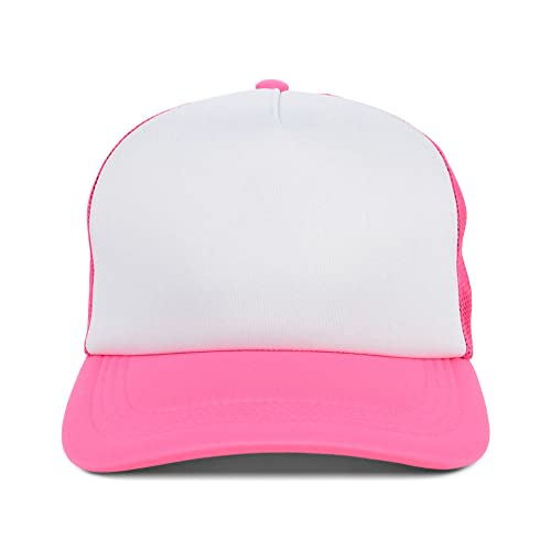 Lids Blank Basic Foam Trucker Adjustable Snapback Hat - color: White/Neon Pink