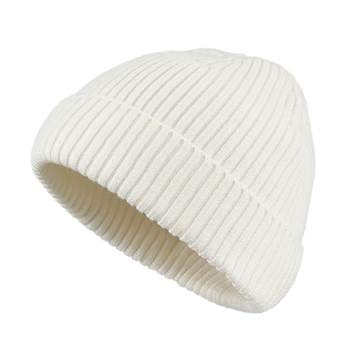 Croogo Knit Beanie Hat Fisherman Ski Caps Fall Winter Warm Knitted Ribbed Cuffed Skull Cap Slouchy Toboggan Cap for Men Women - color: Kh43-white