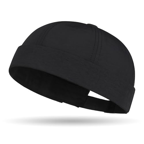 Quick Dry Brimless Hat for Men Women Ultra-Thin Breathable Rolled Cuff Docker Cap Harbour Beanie Hats Landlord Hat K338 - color: Dark Gray