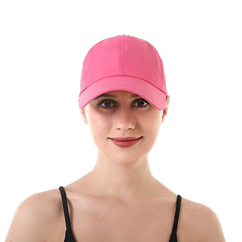 Womens Criss Cross Ponytail Hat Quick Drying Baseball Cap Sun Hats UV Protection Sport Cap - color: Hot Pinks