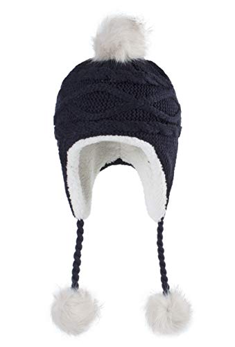 Home Prefer Girls Sherpa Earflaps Hat Toddler Baby Knit Beanie Fuzzy Peruvian Cold Weather Warm Winter Hat - color: Navy Blue, size: Medium