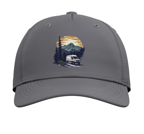 White Camper Van RV: Embrace the Mountain Travel Life Adjustable Baseball Hat - color: Slate Grey
