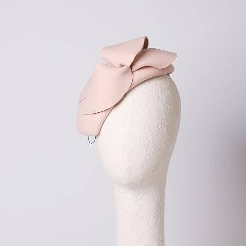 HIMESPORT Wool Felt Flower Fascinator Hats for Women Wedding Cocktail Tea Party Dress Pillbox Hat - color: Pink 8