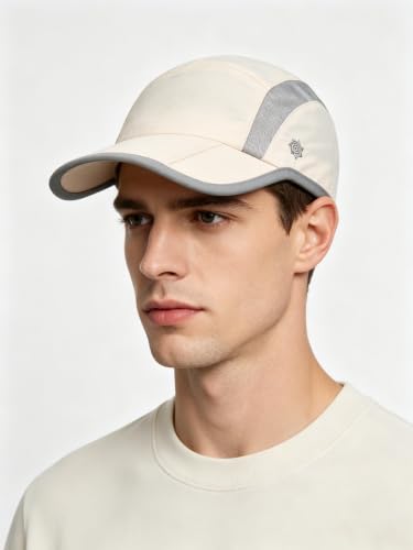 Solaris UPF 50+ Running Cap Mesh Baseball Hat Foldable Unisex - color: Beige, size: Standard