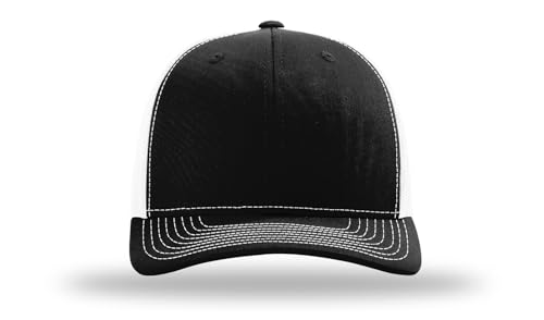 Richardson 112 Trucker Hat - Premium Blank Baseball Cap, Adjustable Snapback Hat - Structured Six Panel Richardson Blank Hats - color: Black/White