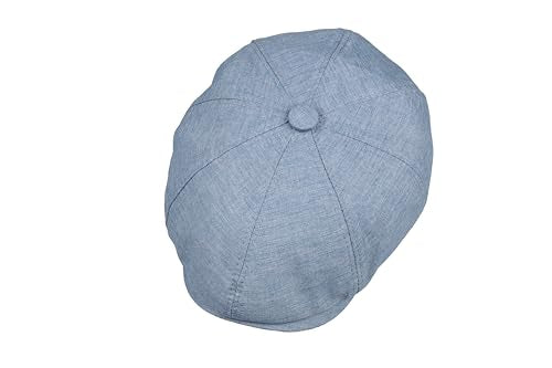 8 Panel Newsboy Cap – Linen Blend with 100% Cotton Lining - color: Blue, size: Large