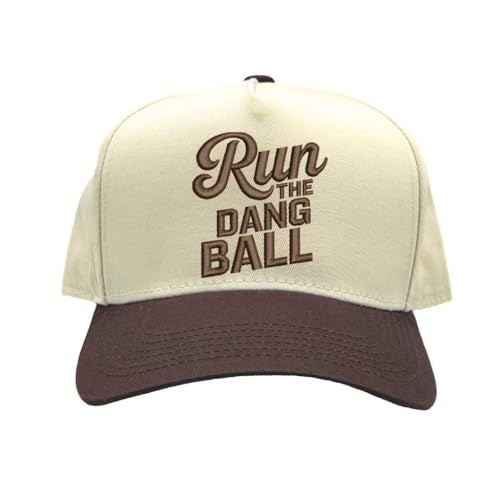 Run The Dang Ball Two Tone Baseball Hat Adjustable Baseball Cap for Streetwear, Tailgates, Rodeos & Festival Fashion - color: Natural Brown