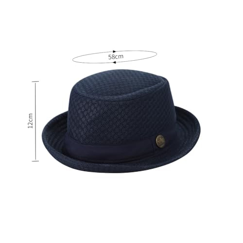 XGOPTS Unisex Summer Mesh Straw Porkpie Hat Trilby Jazz Fedora Panama Hats - color: Dark Blue