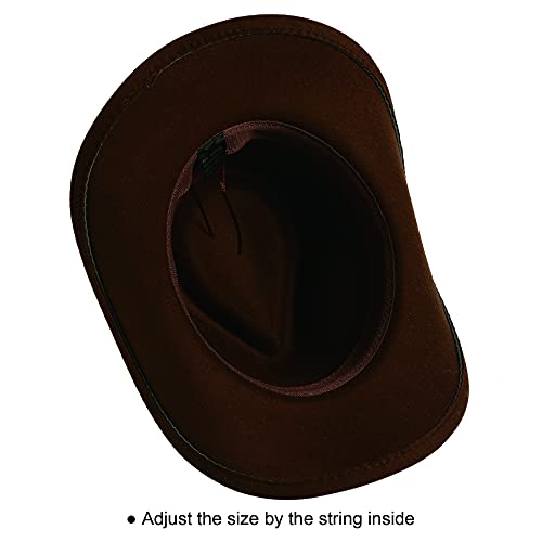 Lanzom Women Men Felt Wide Brim Western Cowboy Hats Belt Buckle Panama Hat - color: Coffee, size: Large-X-Large