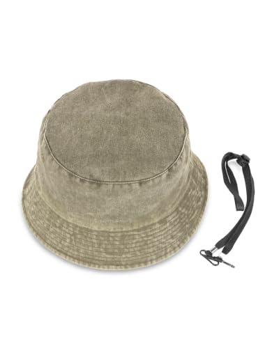Zylioo XL XXL Bucket Hat for Big Heads, Washed Cotton Sun Hat - color: Khaki-lined, size: Large