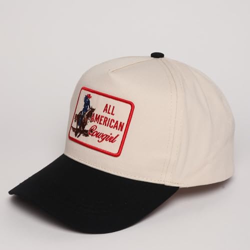 MIRMARU Western Cowboy Embroidered 5 Panel Cotton Two Tone Trucker Hat-Retro Southwest Style Snapback Cap for Men and Women. - color: Patch-all American Cowgirl,black