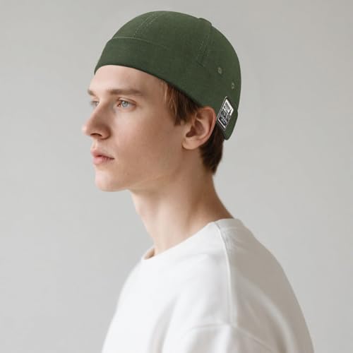 DIYDECAL Brimless Docker Cap,Skullcap Beanie, Retro Sailor Hat for Mens Womens - color: Dark Green