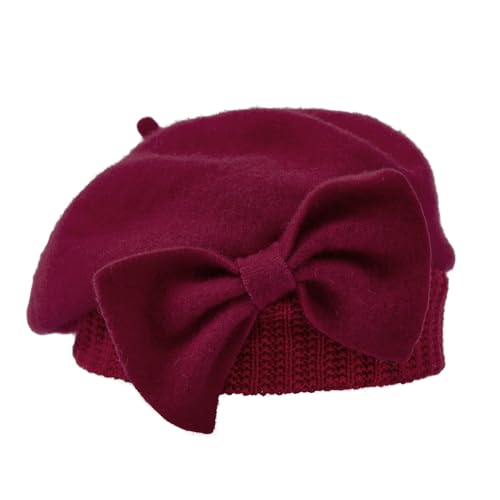 Century Star Lady French Beret Hats for Women Chic Wool Beret for Adults Fashionable Winter Warm Cap Beanie Hats - color: Wine Red