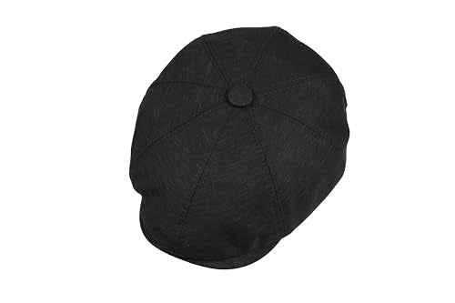 8 Panel Newsboy Cap – Linen Blend with 100% Cotton Lining - color: Black, size: XX-Large