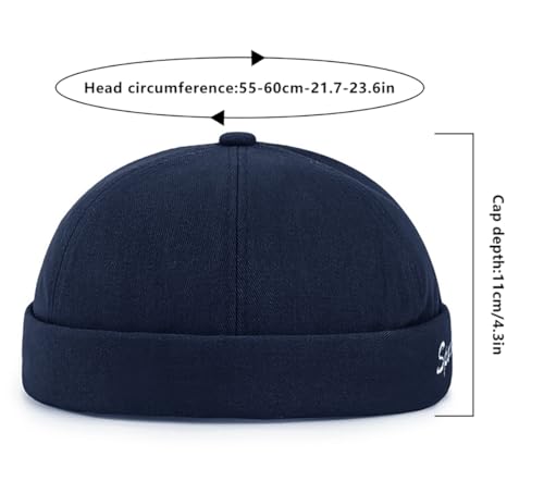 DIYDECAL Retro Brimless Skullcap Hat Docker Cap,Sailor Worker Hat Beanie Hat for Mens - color: Navy Blue