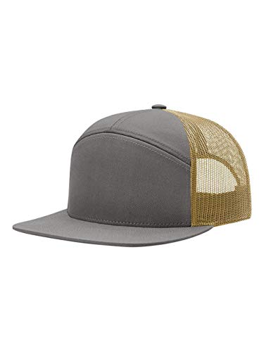 Seven-Panel Trucker Richardson Leather Patch Cap - color: Charcoal/ Old Gold, size: One Size