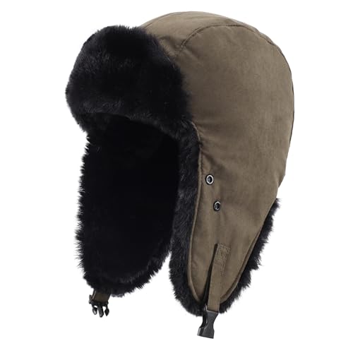 Connectyle Aviator Trapper Hat for Men Women Faux Fur Warm Winter Hat with Ear Flaps Faux Suede Ushanka Cold Weather Hats - color: Army Green