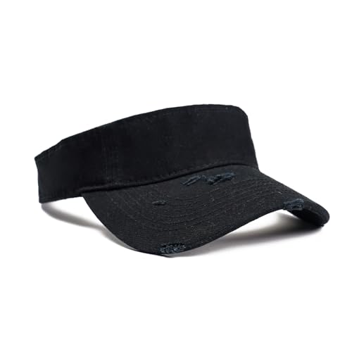 ANDICEQY Retro Ripped Sun Visor Hat, Baseball Sun Visors for Women and Men - color: Retro Dark Black