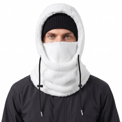 Ski Mask Balalclava Windproof Face Mask Warm Fleece Neck Cover for Cold Weather Helmet Hood for Men & Women - color: B02-white