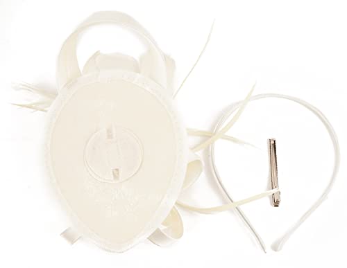 Kentucky Derby Fascinators for Women High Tea Party Hat Wedding Cocktail Flower Headware with Mesh and Feathers - color: Y-beige