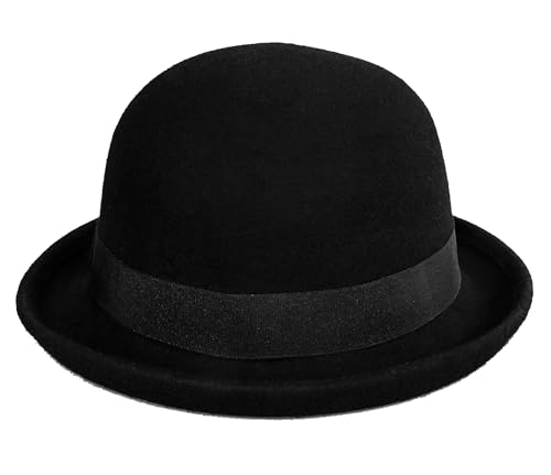 Black Bowler Derby Hat Short Rolled Brim Fedora Hat for Men and Women(S/M)