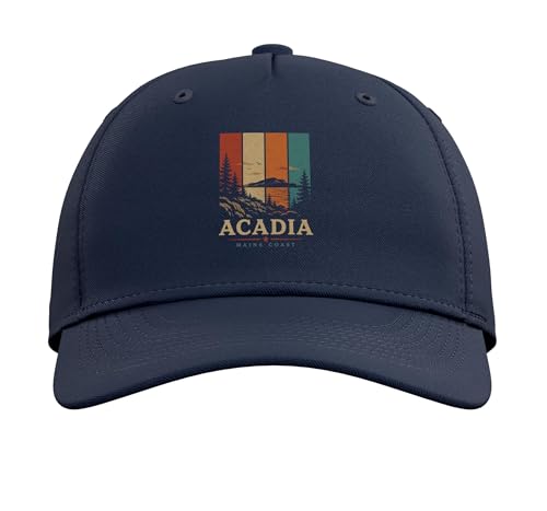 Acadia Maine Coast National Park Hiking Camping Outdoor Adjustable Baseball Hat - color: Navy Blue