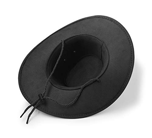 Cowboy Hat, Sun Hat Faux Felt Leather Suede Travel Cap Western Hat Outdoor Sun Protect - color: Black