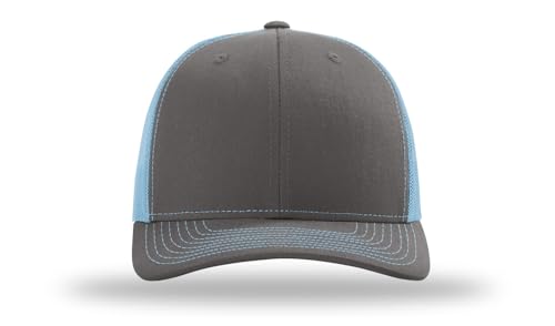 Richardson 112 Trucker Hat - Premium Blank Baseball Cap, Adjustable Snapback Hat - Structured Six Panel Richardson Blank Hats - color: Charcoal/Columbia Blue