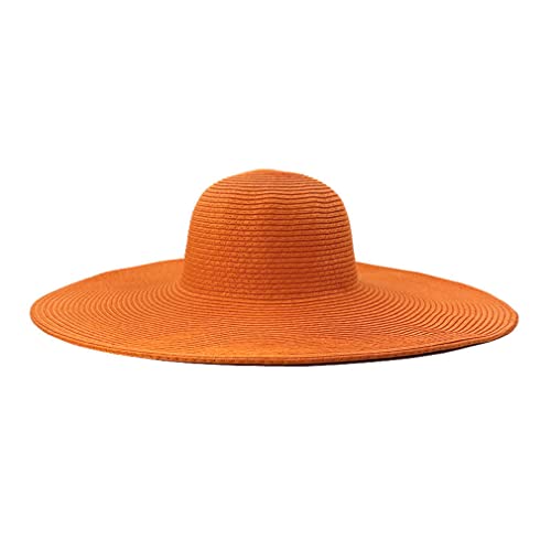 Big Beach Hats for Women Foldable Summer Wide Brim Packable Oversized Sun Hat Lady Girl Travel Straw Cap - color: Orange